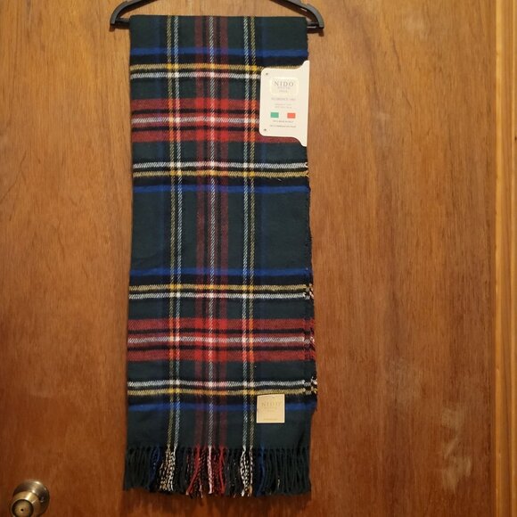 Throw Blanket Nido Notte Italia Green Red Blue Plaid  51''x 67'' Italy New - Picture 1 of 6